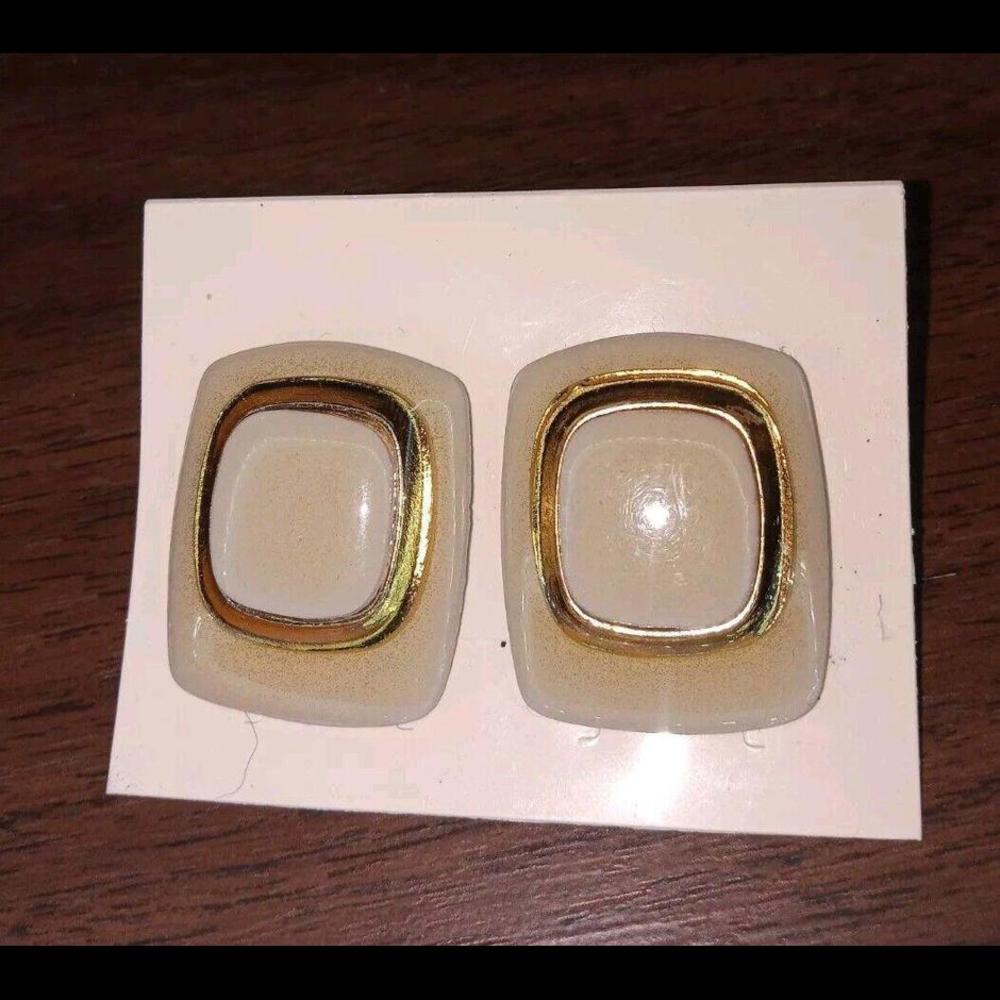 Vintage Enamel Square Gray Gold Tone  Post Drop Earrings.  80s. Approx 1.5 Inch